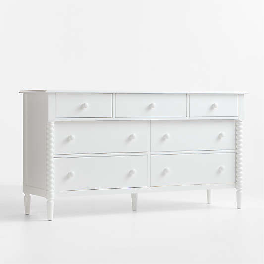 Jenny Lind 62" White Wood Extra Wide 7-Drawer Kids Dresser