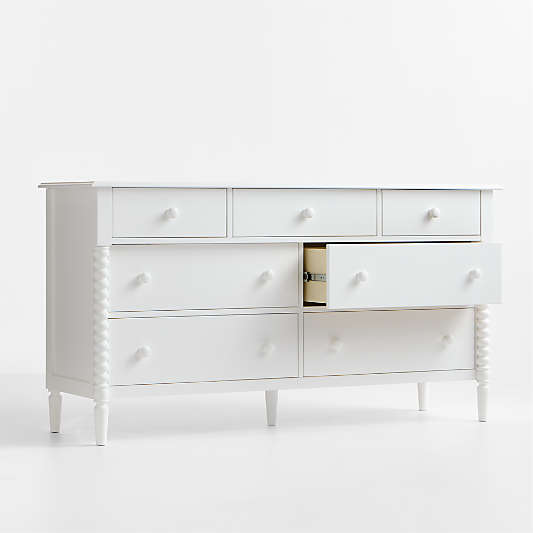 Jenny Lind 62" White Wood Extra Wide 7-Drawer Kids Dresser