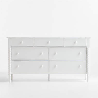 Jenny Lind 62" White Wood Extra Wide 7-Drawer Kids Dresser