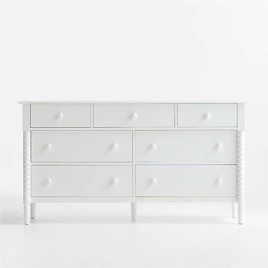 Jenny Lind 62" White Wood Extra Wide 7-Drawer Kids Dresser