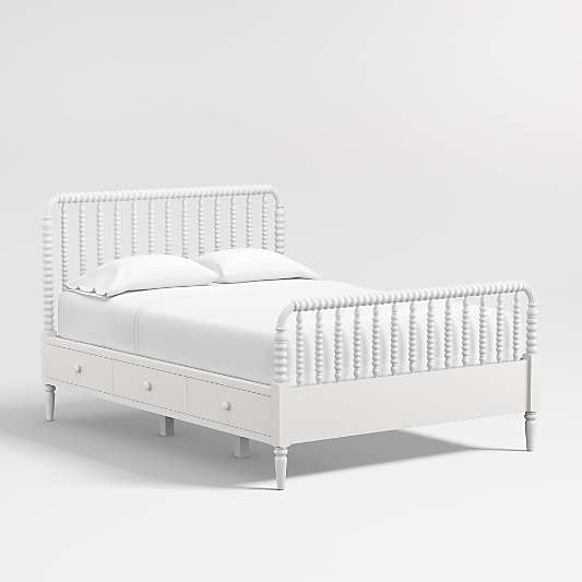 Jenny Lind White Wood Spindle Kids Full Storage Bed