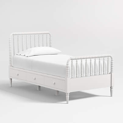 Jenny Lind White Wood Spindle Kids Twin Storage Bed
