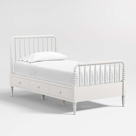 Jenny Lind White Wood Spindle Kids Twin Storage Bed