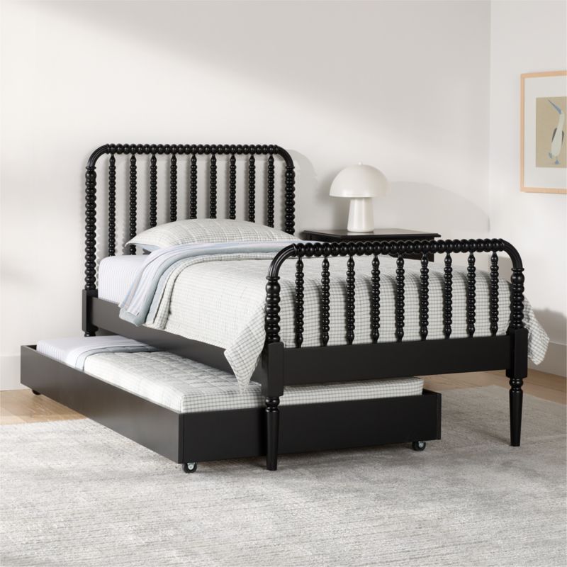 Jenny Lind Black Wood Spindle Kids Twin Bed with Trundle - image 1 of 5