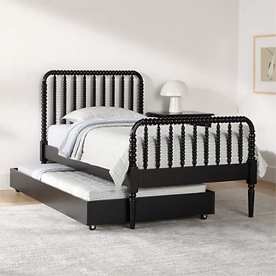 Jenny Lind Black Wood Spindle Kids Twin Bed with Trundle