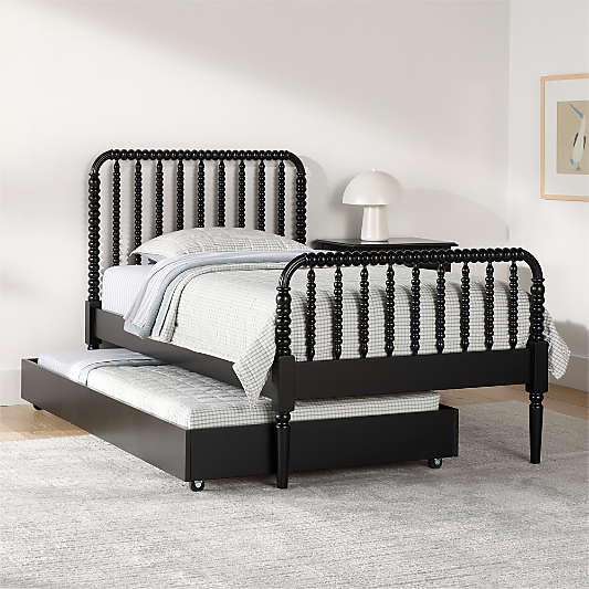 Jenny Lind Black Wood Spindle Kids Bed with Trundle