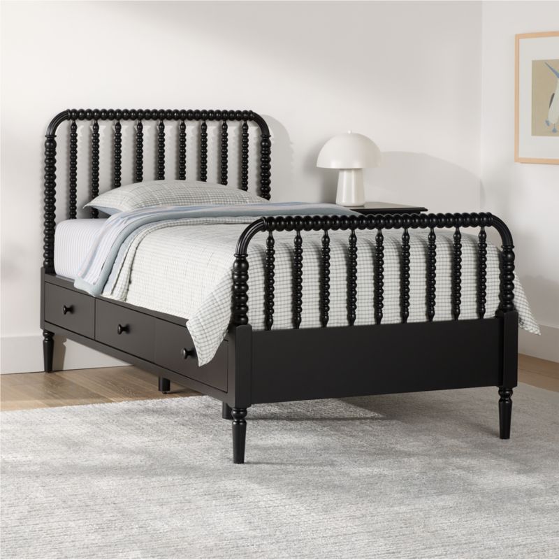 Jenny Lind Black Wood Spindle Kids Twin Storage Bed - image 2 of 10