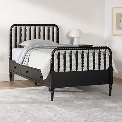 Jenny Lind Black Wood Spindle Kids Twin Storage Bed