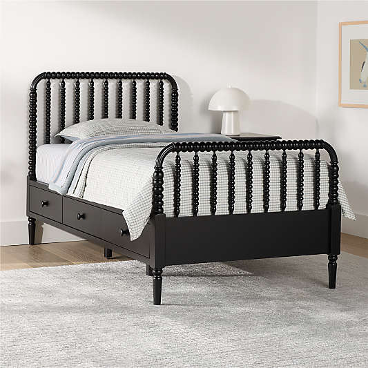 Jenny Lind Black Wood Spindle Kids Storage Bed
