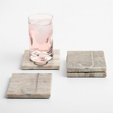 View Tuscan Kitchen Marble "J" Monogram Coasters, Set of 4 details