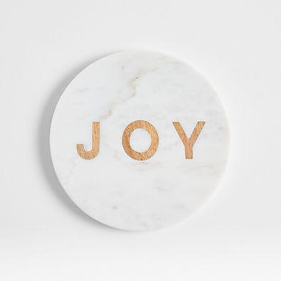 View "JOY" Marble and Wood Trivet details