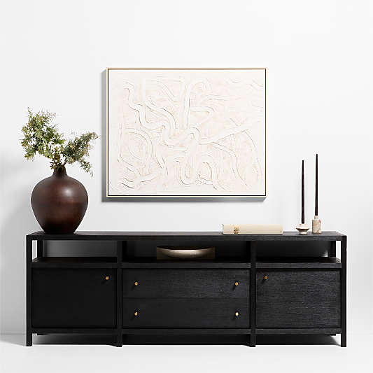 "Clear Conscience" by Joe Turner White Abstract 46.25"x37.25" Framed Hand-Painted Wall Art