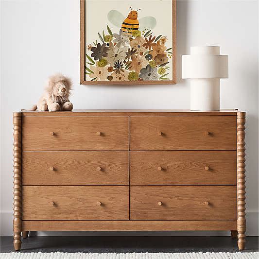 Jack 54" Hazelnut Ash Wood Wide 6-Drawer Kids Dresser