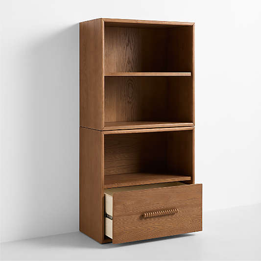 Jack 30" Hazelnut Ash Wood Modular Kids Open Bookcase with Drawer