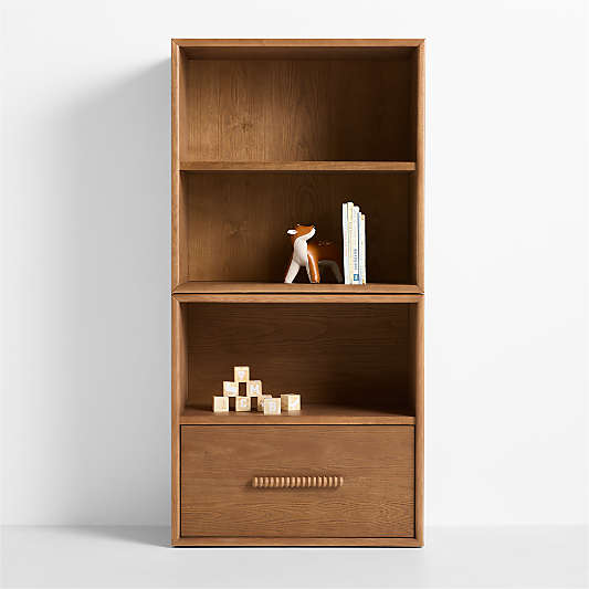 Jack 30" Hazelnut Ash Wood Modular Kids Open Bookcase with Drawer