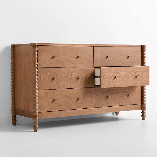 Jack 54" Hazelnut Ash Wood Wide 6-Drawer Kids Dresser