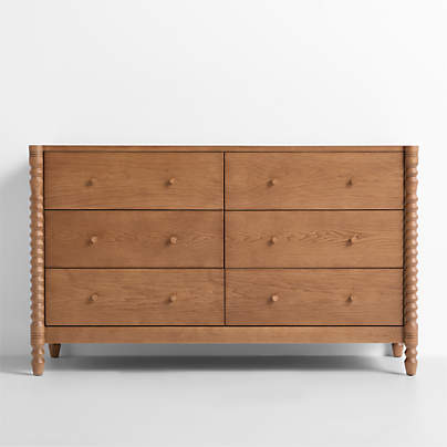Jack 54" Hazelnut Ash Wood Wide 6-Drawer Kids Dresser