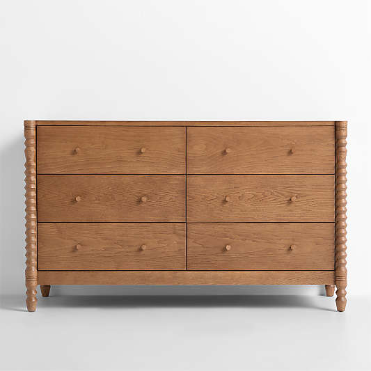 Jack 54" Hazelnut Ash Wood Wide 6-Drawer Kids Dresser