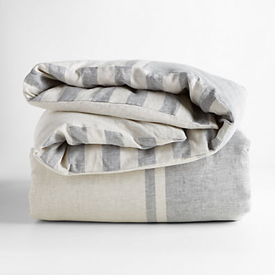View Jackie Reversible Stripe Linen Grey King Duvet by Leanne Ford details