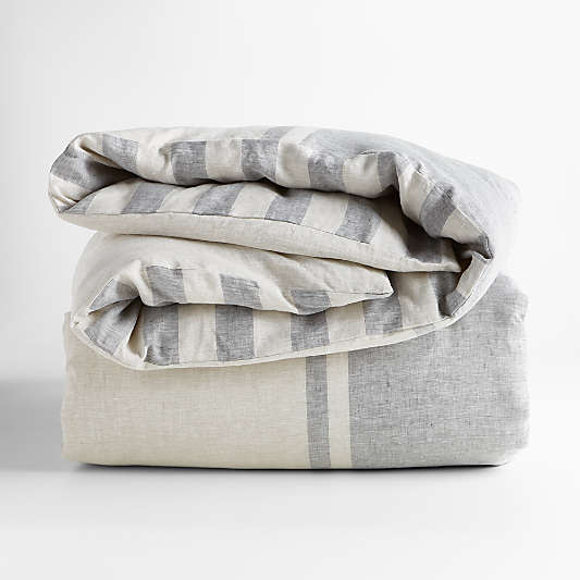 Jackie Reversible Stripe Linen Grey King Duvet by Leanne Ford