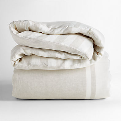 View Jackie Reversible Stripe Linen Natural King Duvet by Leanne Ford details