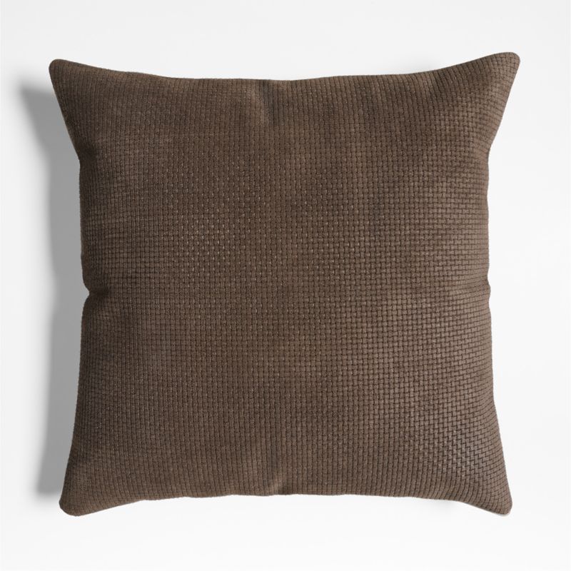 Jackson Deep Brown Basketweave Leather 23"x23" Throw Pillow Cover