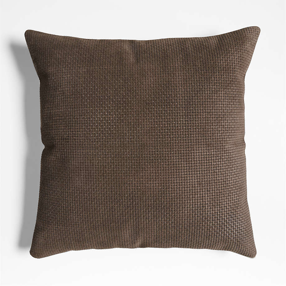 Jackson Deep Brown Basketweave Leather 23"x23" Throw Pillow Cover