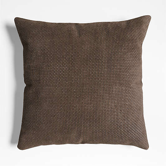 Jackson Deep Brown Basketweave Leather 23"x23" Throw Pillow with Down-Alternative Insert