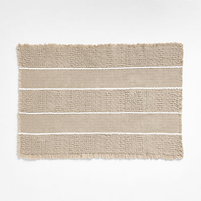 View Jacquard Stripe Taupe and Crisp White Bath Mat 24"x36" details