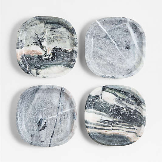 Jade Floral Square Marble Coasters, Set of 4