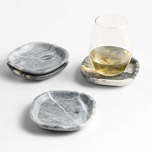 Jade Floral Square Marble Coasters, Set of 4