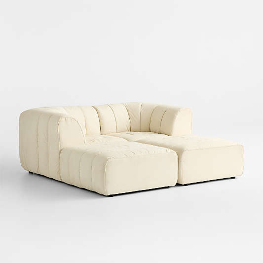 Jade Heathered Ivory 4-piece Kids Puffer Corner Chair and Ottoman Modular Sofa