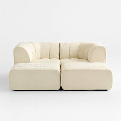 Jade Heathered Ivory 4-piece Kids Puffer Corner Chair and Ottoman Modular Sofa