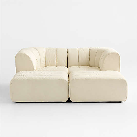 Jade Heathered Ivory 4-piece Kids Puffer Corner Chair and Ottoman Modular Sofa