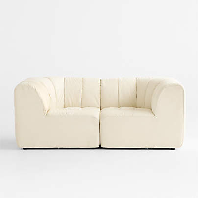 Jade Heathered Ivory 2-piece Kids Puffer Corner Chair Modular Sofa