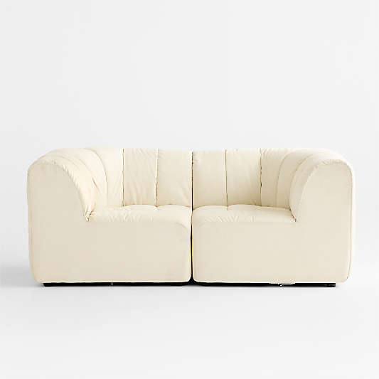 Jade Heathered Ivory 2-piece Kids Puffer Corner Chair Modular Sofa