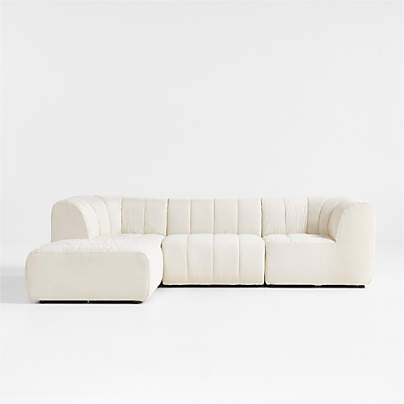 Jade Heathered Ivory 3-Piece Kids Puffer Modular Sofa + Ottoman