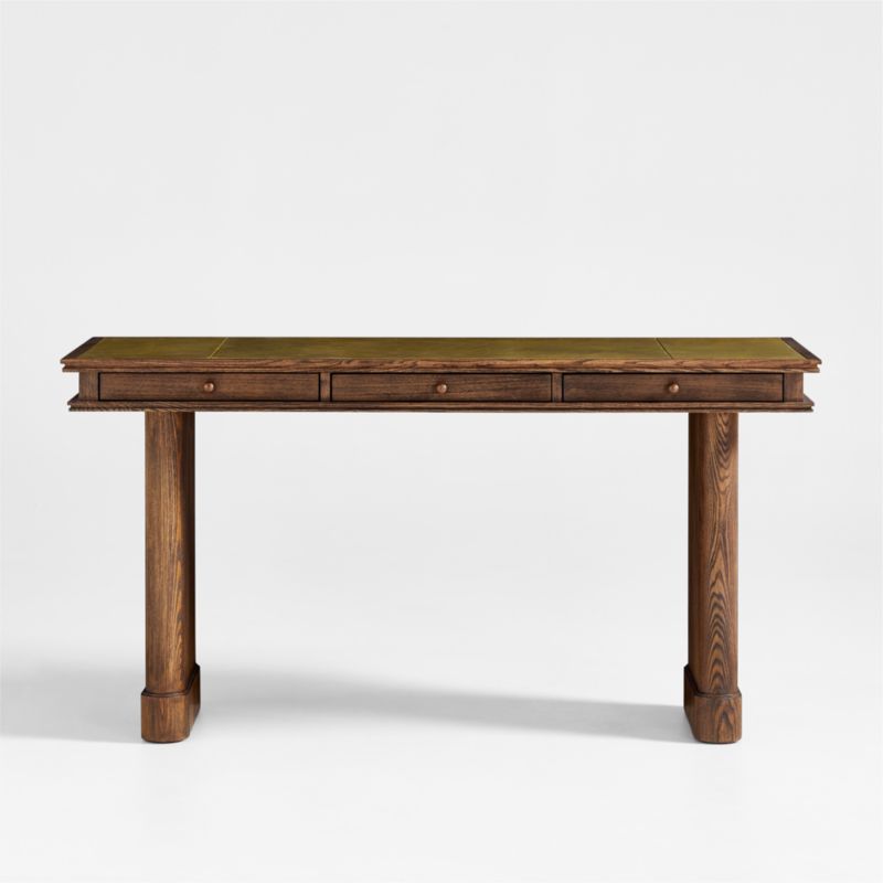 Jake Cocoa Leather and Elm Wood Desk with Drawers by Jake Arnold