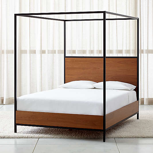 James Walnut with Black Frame Queen Canopy Bed