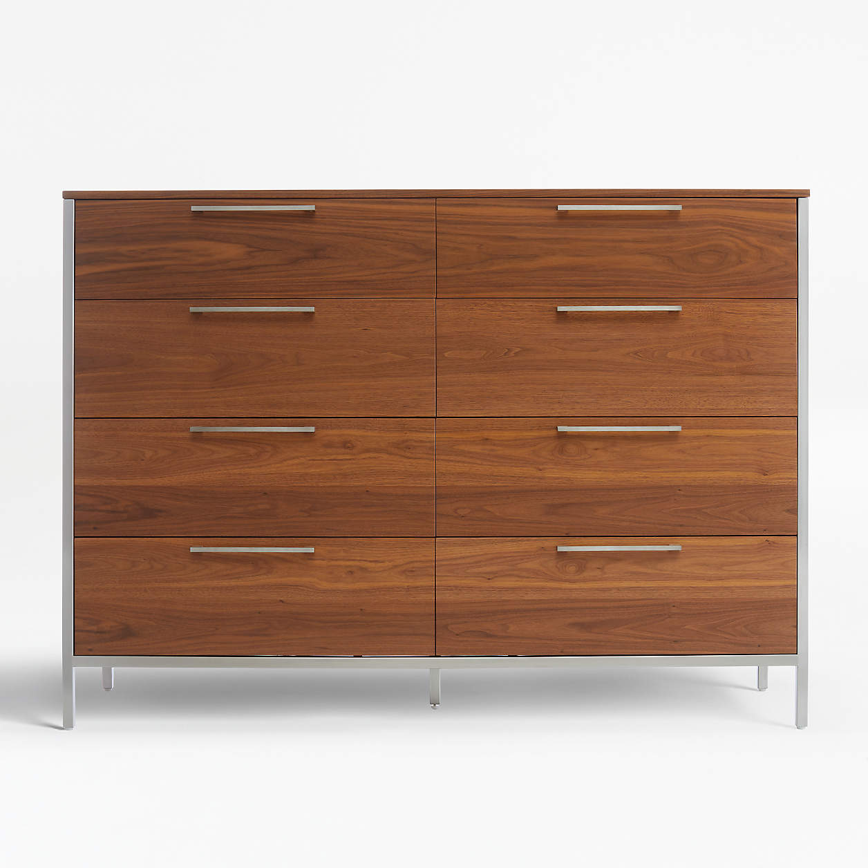 James Walnut with Stainless Steel Frame 8-Drawer Dresser with Power ...