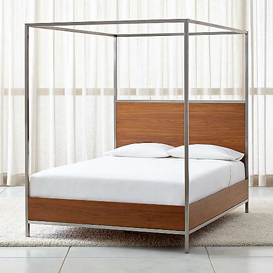 James Walnut with Stainless Steel Frame Queen Canopy Bed