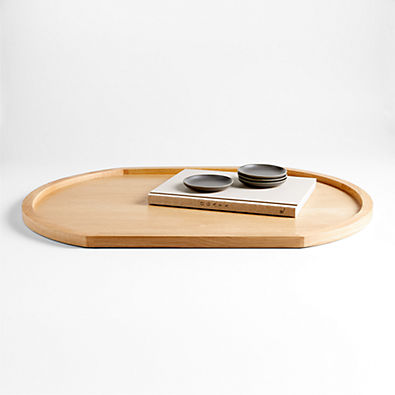 View Oval Light Oak Wood Decorative Tray 30" details