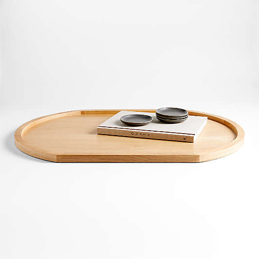 Oval Light Oak Wood Decorative Tray 30"