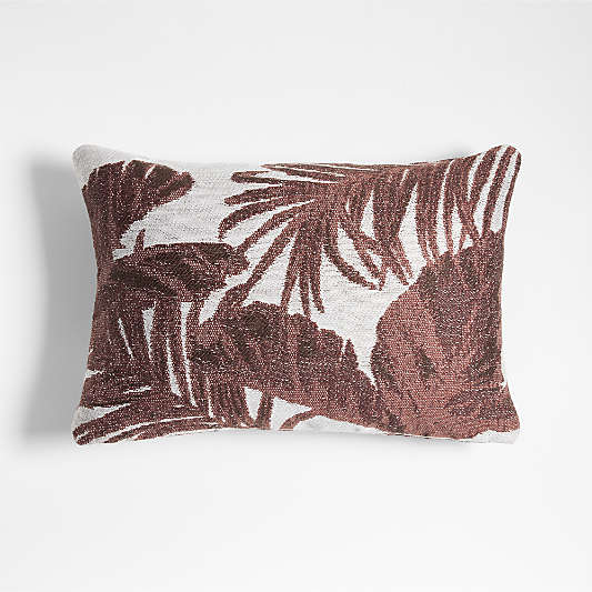 Jacquard Palm Leaf 22"x15" Chestnut Red Outdoor Throw Pillow