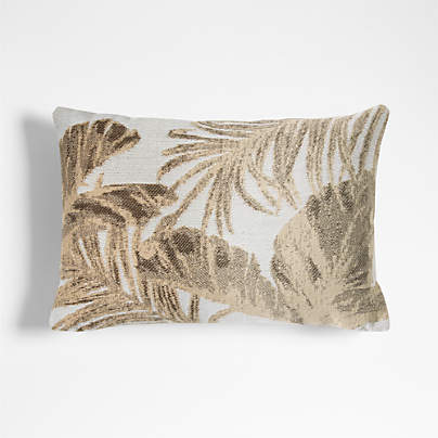 Jacquard Palm Leaf 22"x15" Clay Taupe Outdoor Throw Pillow