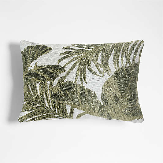 Jacquard Palm Leaf 22"x15" Juniper Green Outdoor Throw Pillow