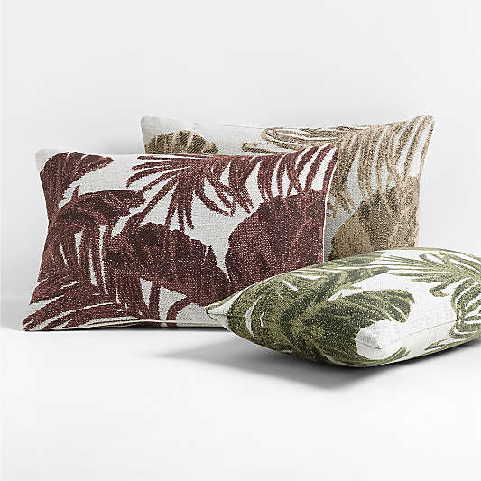 Jacquard Palm Leaf 22"x15" Chestnut Red Outdoor Throw Pillow