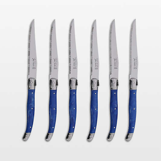 Jean Dubost Laguiole ® Marble Blue Steak Knives, Set of 6