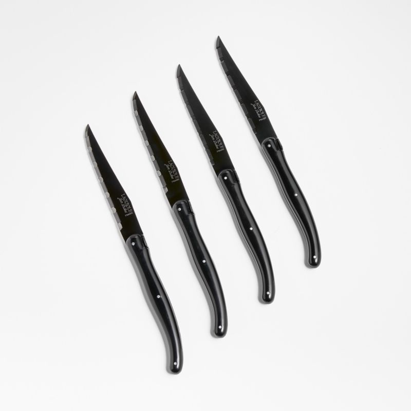 Set of 6 Authentic French Jean Dubost Laguiole Steak Knives Black Color  Authenticity Certificate, Brand New 