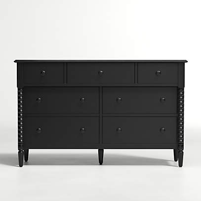 Jenny Lind 7 Drawer Wide Black Spindle, Grey Child Dresser Ikea